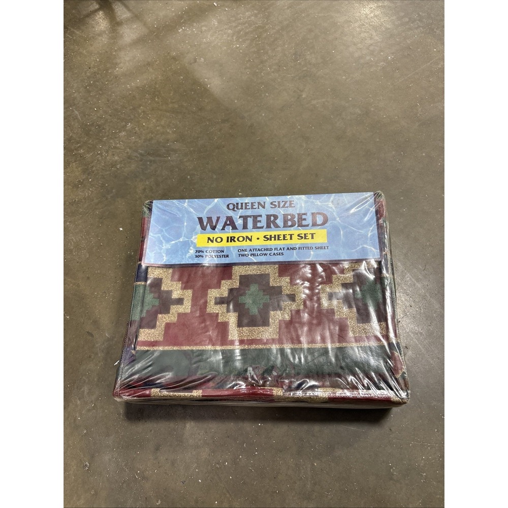Vintage Waterbed No-Iron Sheet Set Queen Aztec Tucson Queen 4 Piece Sheets Cases